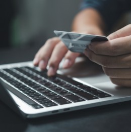 Person banking on computer